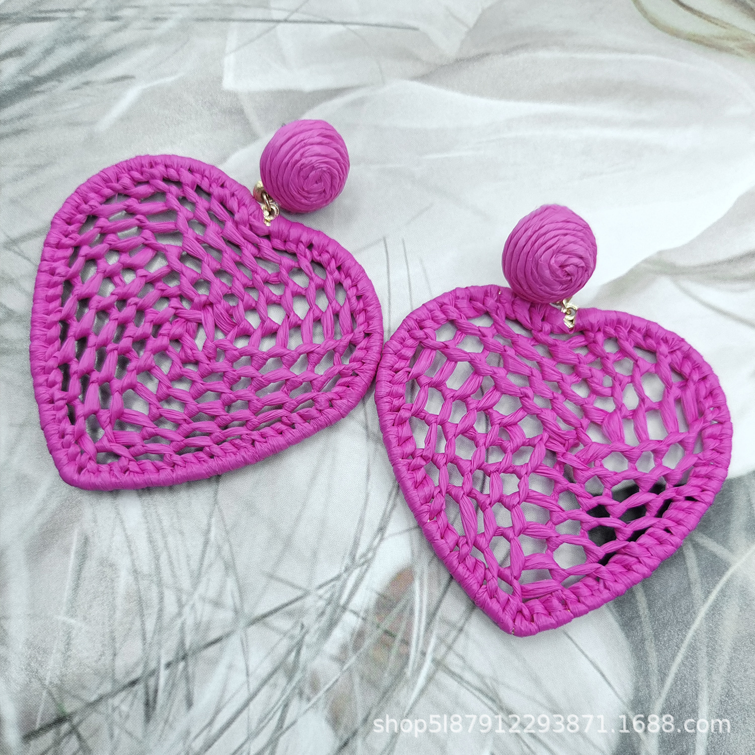 Heart Shape Pattern 1 Pair Vacation Heart Shape Raffia Drop Earrings