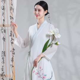 新中式国风外套系带交领中国风汉服仙气收腰禅服禅意茶服女长裙