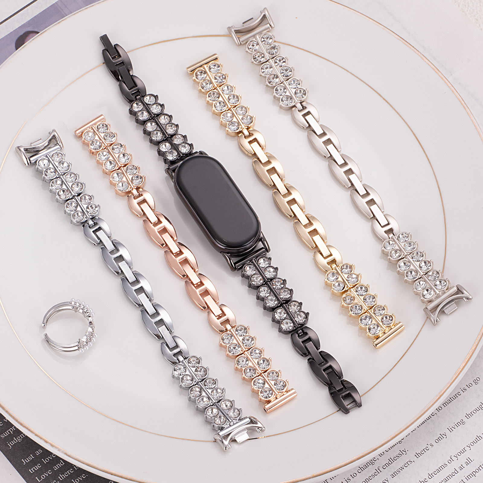 Suitable for Xiaomi Mi Band 9/10 Starry Metal Double-Row Diamond-Encrusted Women's Strap Xiaomi 8/9Pro Redmi 6 Watch Strap