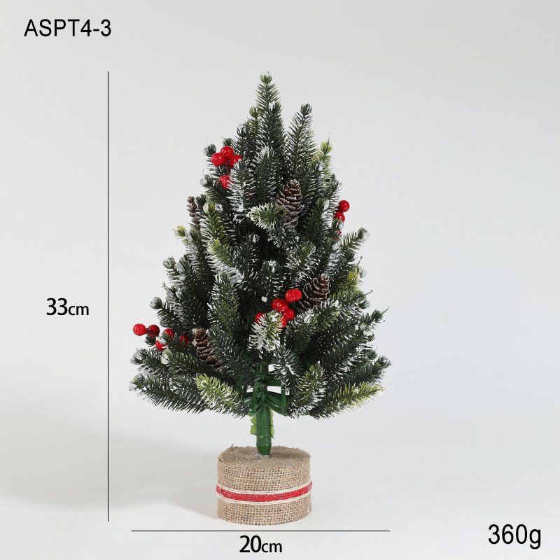 Imitación de plástico verde con nieve mini fruta roja árbol de Navidad decoración de escritorio pequeño regalo de Navidad