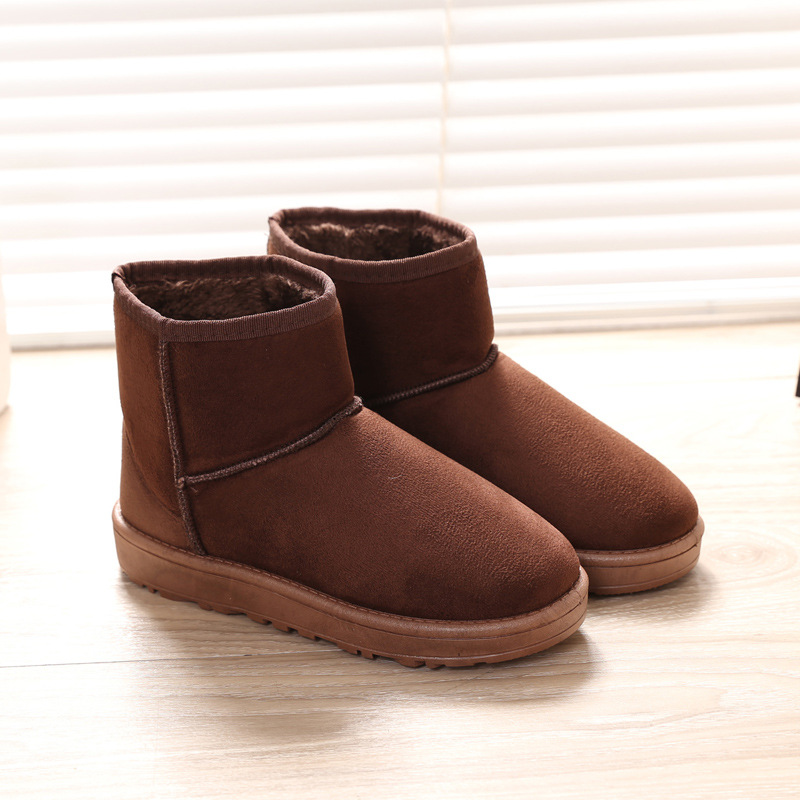 Botas de nieve de invierno para estudiantes coreanas calentadoras con lana gruesa calentadoras de algodón plano de gamuz botas de nieve de tubo corto
