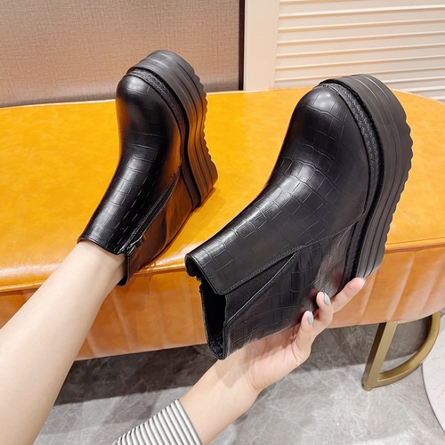 Wedge super high heel short boots 14CM autumn and winter new style small platform thick-soled Martin boots white inner height increasing women's shoes