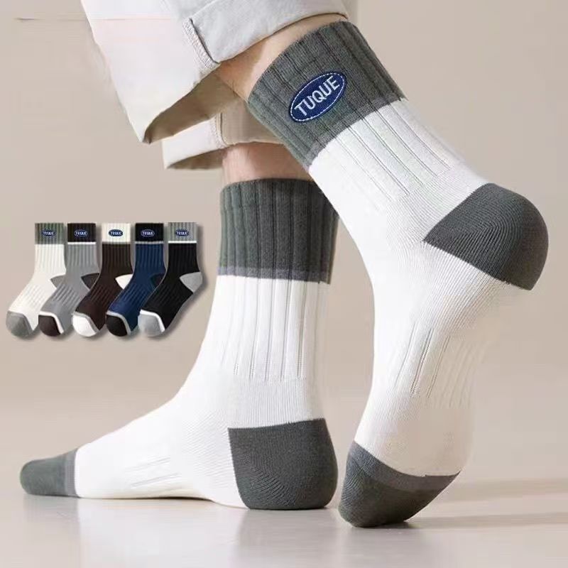 Socks Men's Autumn and Winter Sweat-Absorbent Socks Thickened Warm Color Matching Sports Breathable Business Mid-Calf Men's Socks