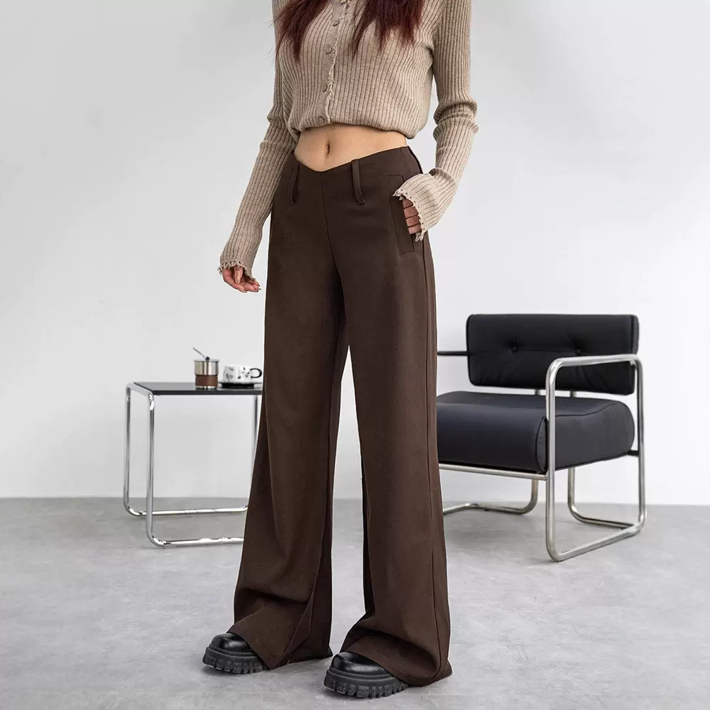 美式复古黑色低腰西装裤女秋季设计感微喇显瘦垂感阔腿长裤拖地裤