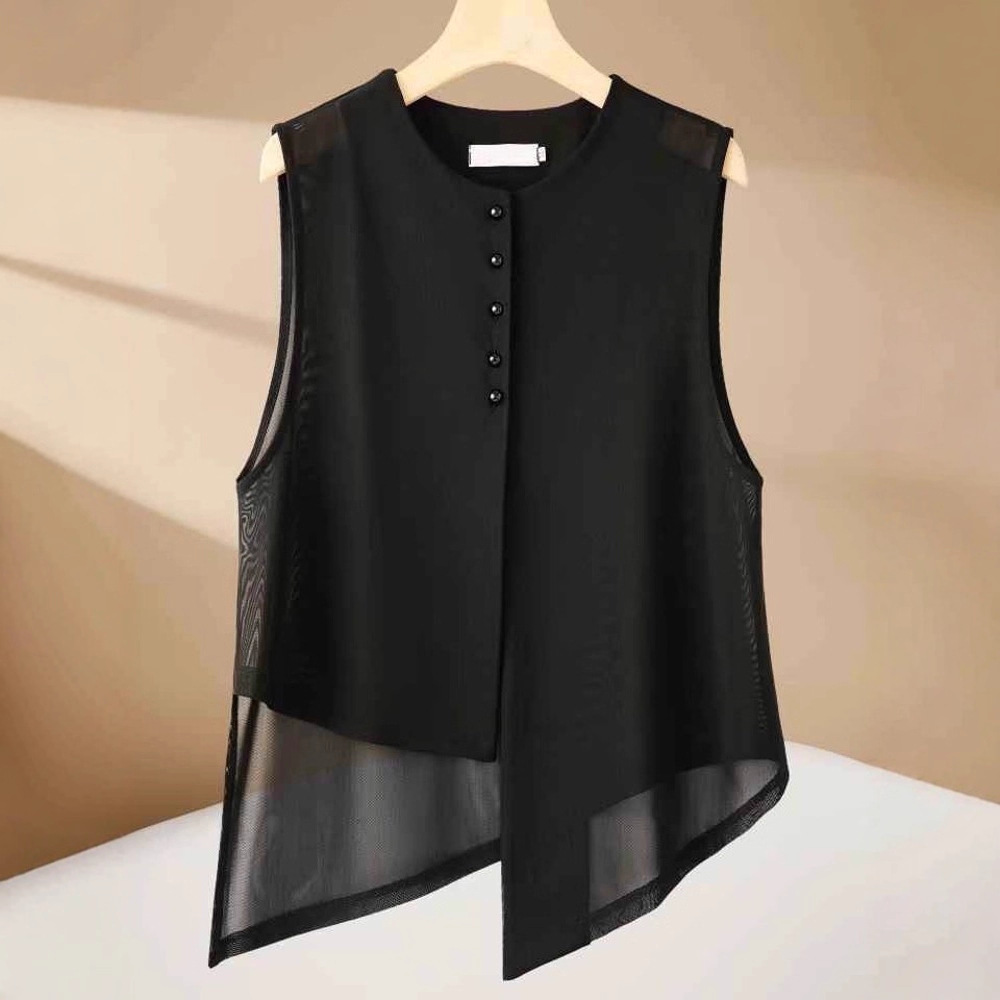 2025 Summer New Irregular Fashion Solid Color Stylish Slim Versatile Sleeveless Women's Design Mesh Vest