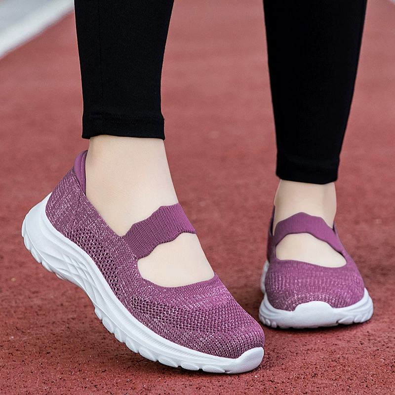 Летняя обувь для мам, дышащие сандалии с сеткой, женские удобные нескользящие прогулочные туфли без шнуровки на мягкой подошве с квадратным вырезом для людей среднего и пожилого возраста