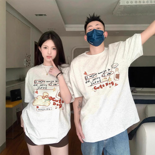 Summer Pure Cotton Short-Sleeved T-Shirt Couple Wear Lazy Style Loose Niche Design Tops for Men and Women Student Trendy Class Uniforms
