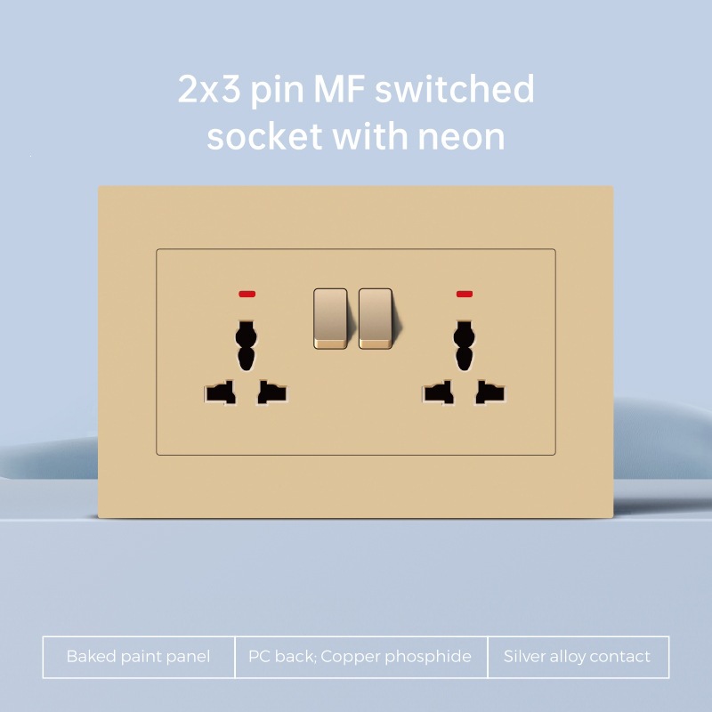 Interruptor de pared de borde de oro británico enchufe de plástico PC multifuncional 86 interruptor de cocina USBTypeC carga rápida