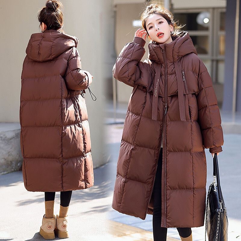 Winter Cotton-Padded Jacket Korean Style Thickeneded Cotton-Padded Jacket Loose 2025 Long New Style Over-The-Knee Hooded Down-Padded Jacket