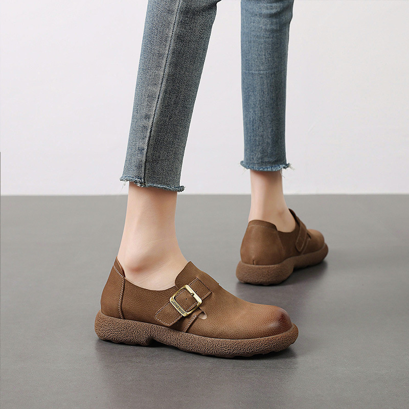 First Layer Cowhide Birkennedy Loafers Women's 2025 Spring New College Style Buckle Slip-on Lightweight Comfortable Casual Shoes