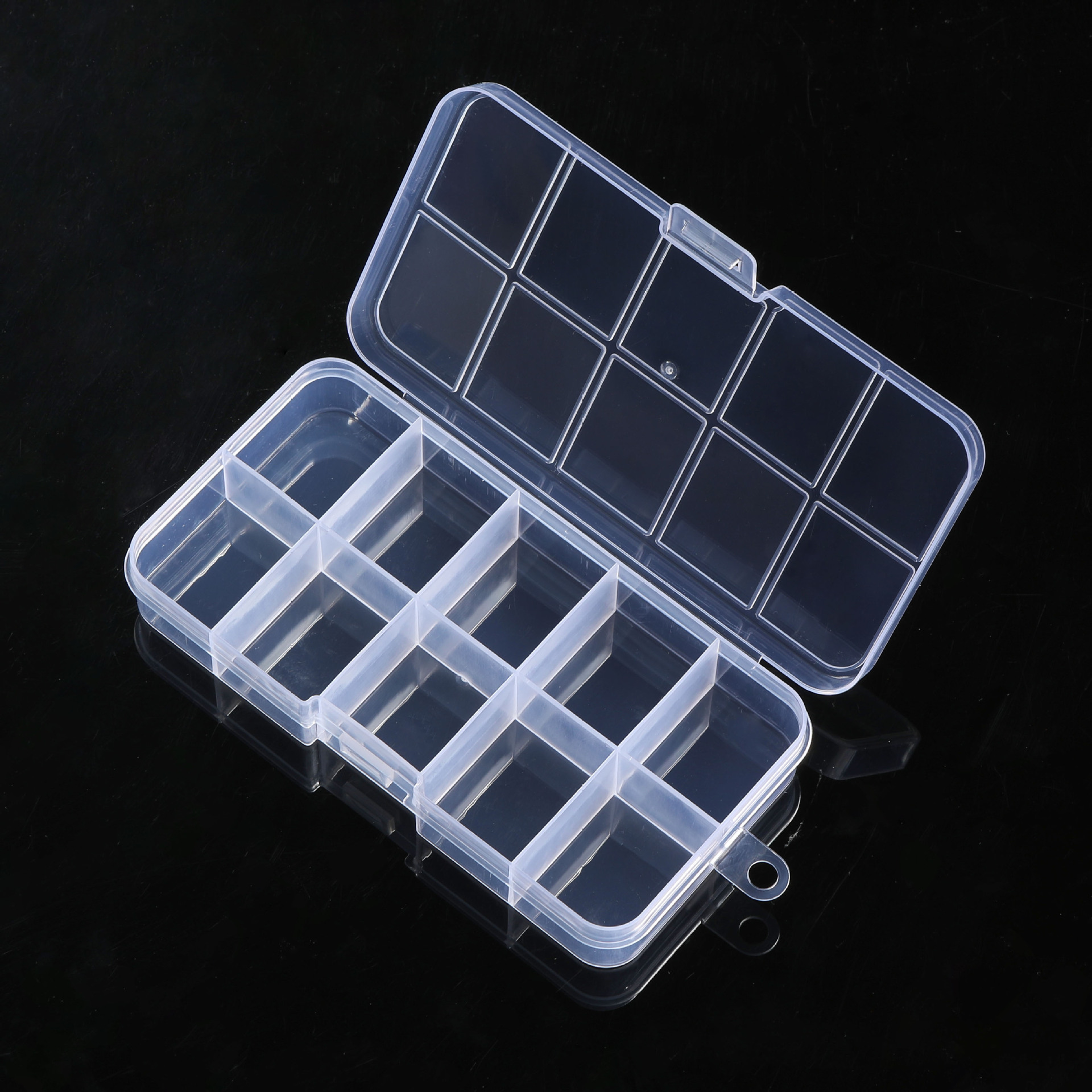 透明固定10格卡槽分隔塑料收纳盒五金甲片饰品珠宝米珠鱼钩螺丝盒