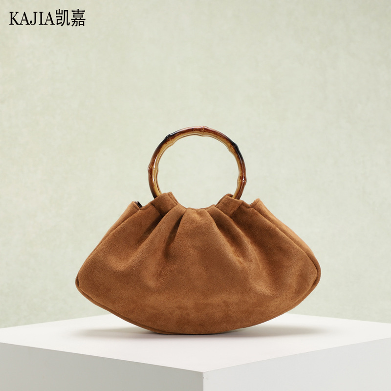 Retro Leather Women's Bag, Bamboo Handbag, High-End Bag, Maillard Style Pleated Design, Boat-Shaped Bag, Hand Bag Retro Leather Women's Bag, Bamboo Handbag, High-End Bag, Maillard Style Pleated Design, Boat-Shaped Bag, Hand Bag