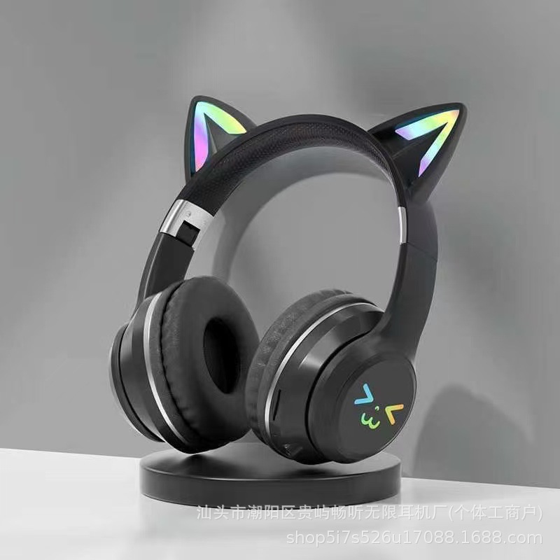 Cute oídos de gato gradiente prueba auriculares Bluetooth juego inalámbrico adornos auriculares rosados auriculares inalámbricos