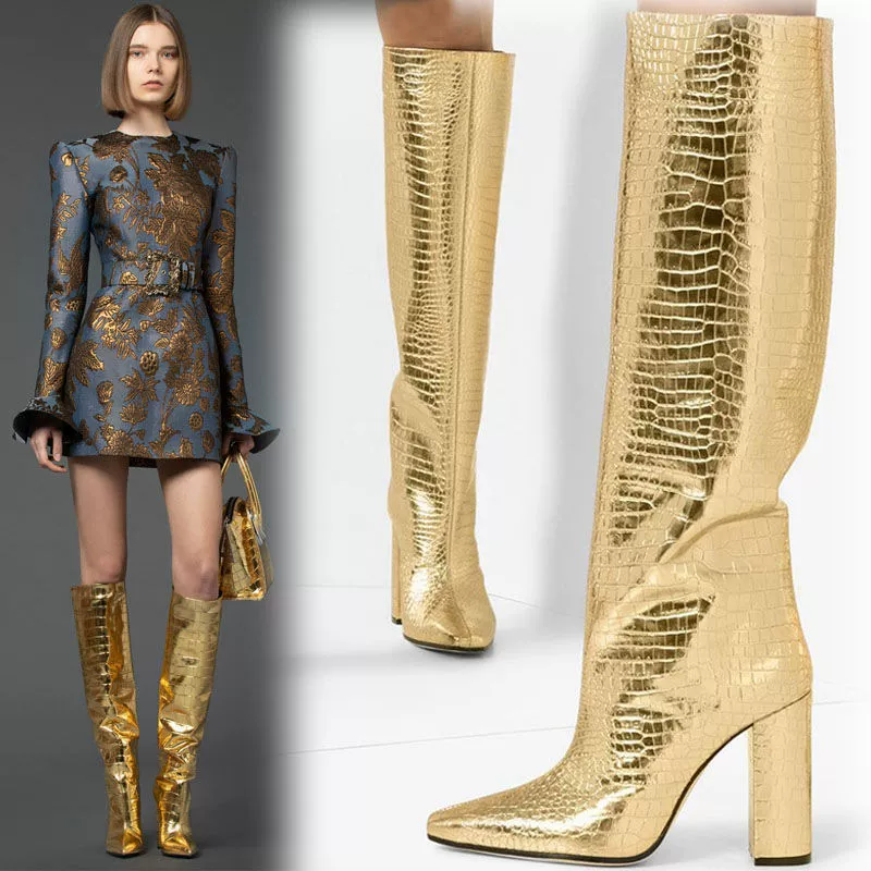 Европейская и американская внешняя торговля указала модные толстые каблуки, но до колен со свободным рукавом высокие сапоги больших размеров на высоком каблуке многоцветные Подиумные сапоги для женщин