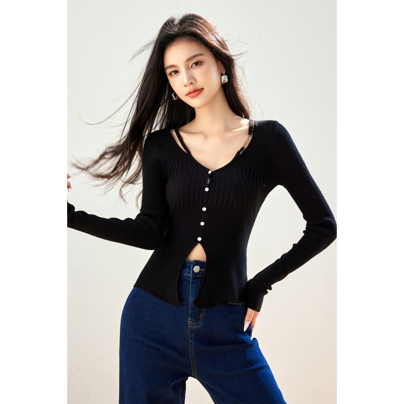 American Retro Design Sense Hanging Knitted Cardigan Women's 2024 Autumn New Inner Sweater Fashion Elegant Coat