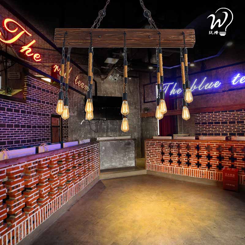 Industrial-style retro jute rope pendant light creative hair salon hot pot barbecue clothing store restaurant bar decoration lighting