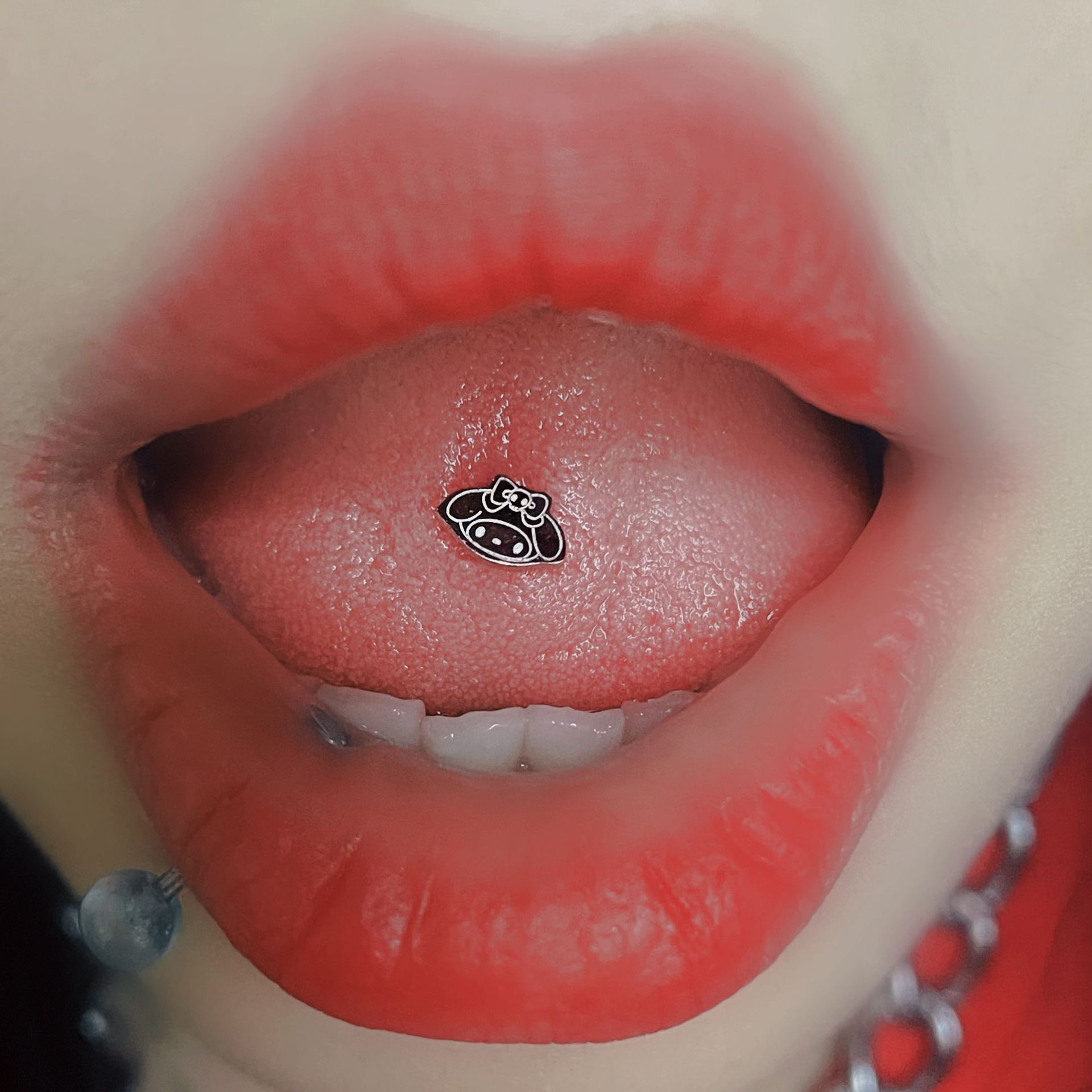Labret stud lip piercing jewelry styling detail