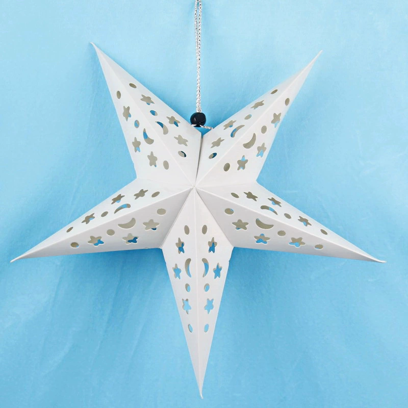 Laser‑cut hollow pentagram hanging star decoration, metallic colors, sizes 30–120 cm