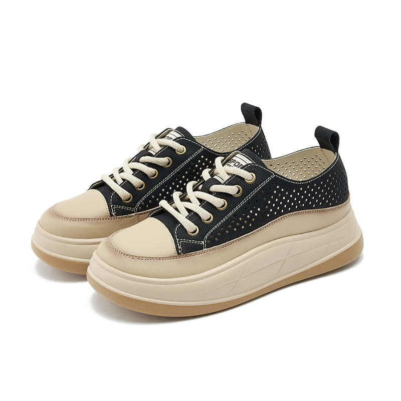 Сандалии женский 2024 новый ретро увеличен внутри полые женские туфли дикие кожаные маленькие белые туфли спортивные