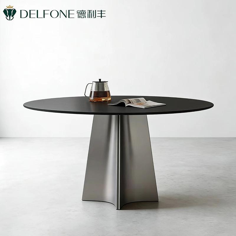Delifeng Slate Round Dining Table Bauhaus Stainless Steel Modern Minimalist Home Use Small Apartment Round Dining Table with Turntable