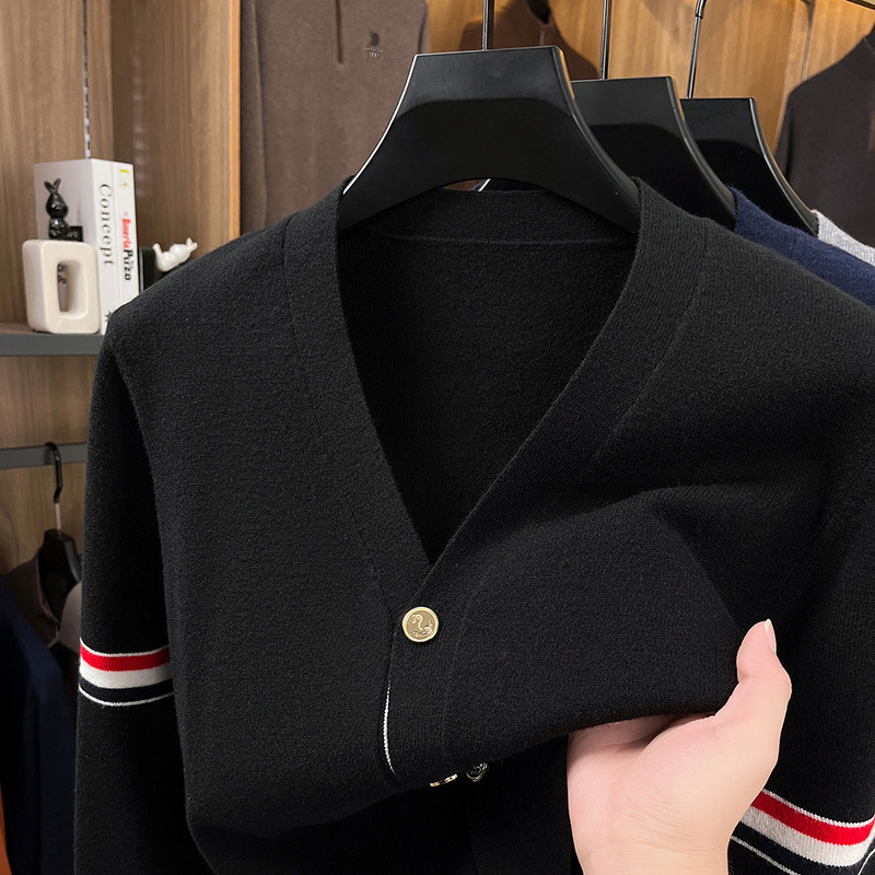 Cross-Border Autumn Tommy High-End Wool Knitwear Men's Cardigan New Middle-Aged Casual Pure Color Jacket Knitwear Men