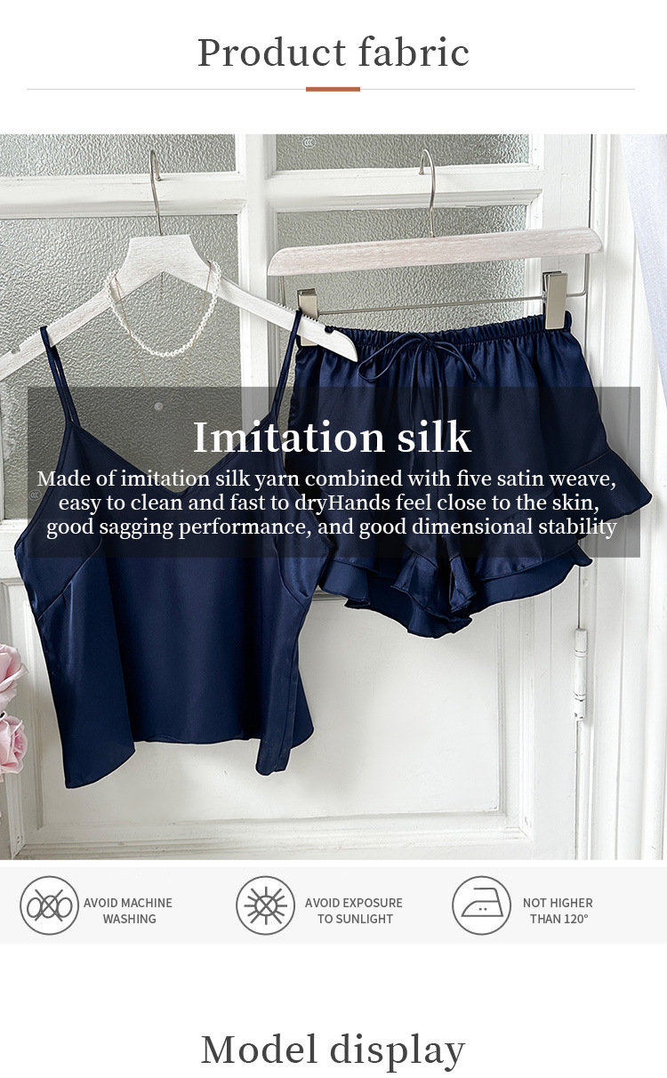 Breastfeeding, Breathable Function Loose Fit Type Home Women's Casual Solid Color Imitated Silk Polyester Shorts Sets Pajama Sets