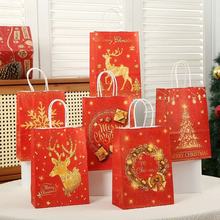 跨境牛皮纸袋圣诞包装袋卡通印花礼品袋商城糖果购物袋批发手提袋
