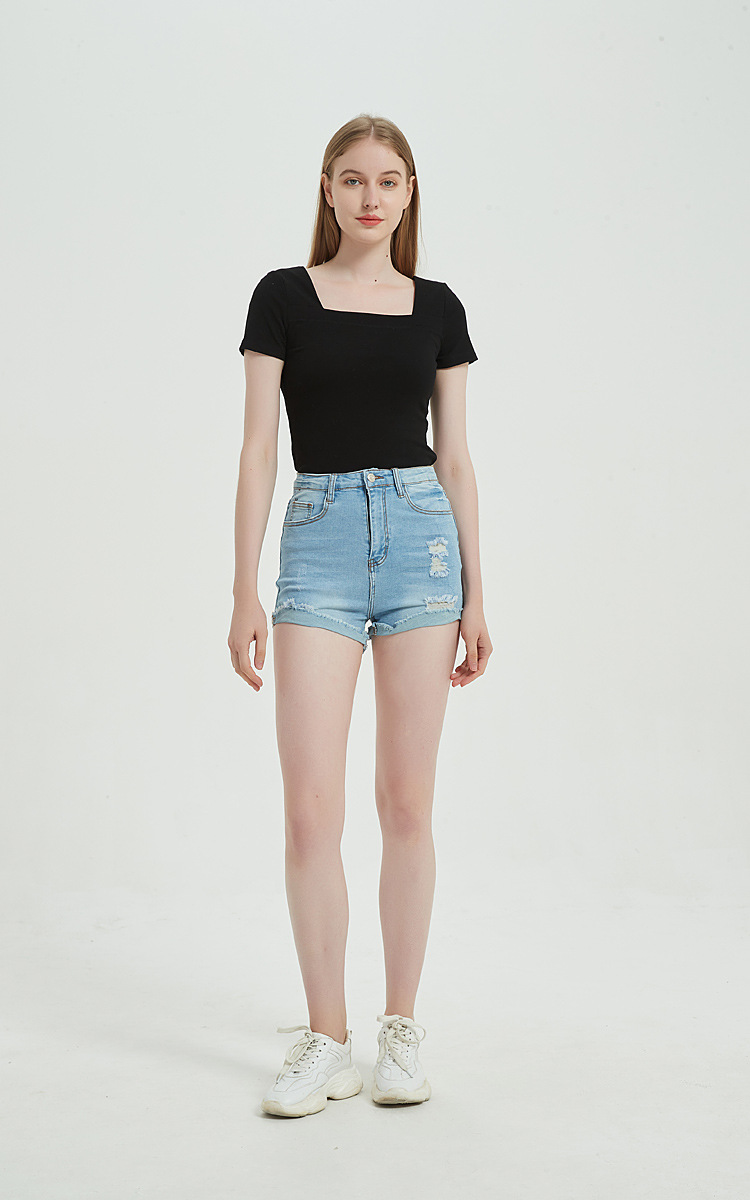 High Waist Stretch Denim Shorts NSSY78024