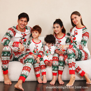 2023 new European and American Christmas parent-child pajamas suit top embroidered digital printing parent-child pajamas