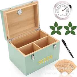 跨境木质种子盒带锁扣翻盖式植物种子收纳盒分格菜籽种子储物盒
