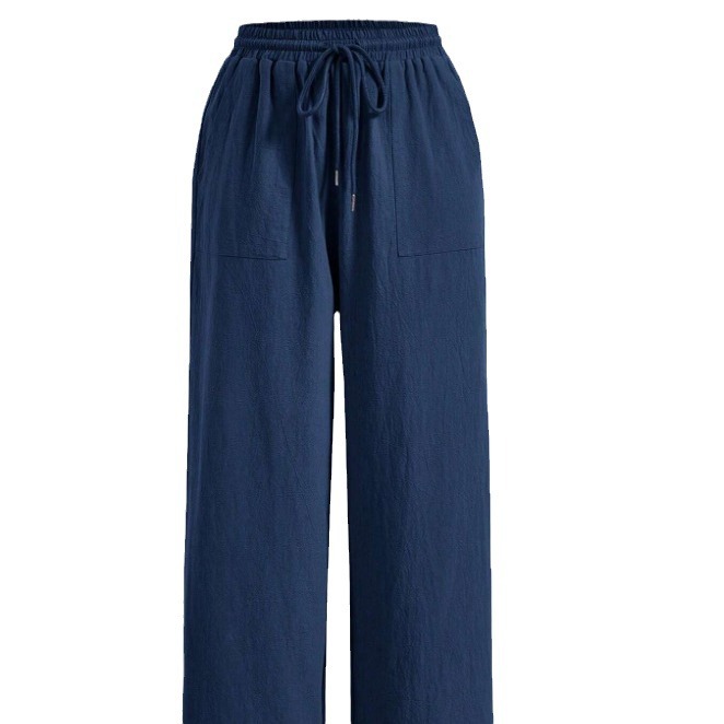 Amazon transfronterizo de comercio exterior europeo y americano de las nuevas mujeres de color sólido casual cordón recto micro-pull bolsillo pantalones Casuales image 5
