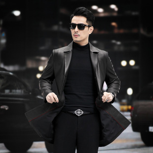 X2202 spring and autumn Haining Leather coat men's sheepskin trench coat leather suit business casual men's P850