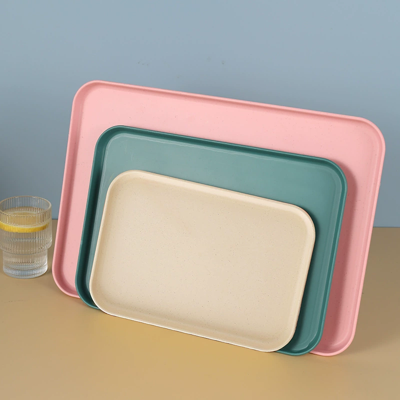 Cross-border Wheat Straw Plastic Rectangular Trays – Multicolor Meal & Dessert Plates, 3 Sizes