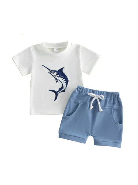 Boys' Fish Embroidered Short-Sleeve Set