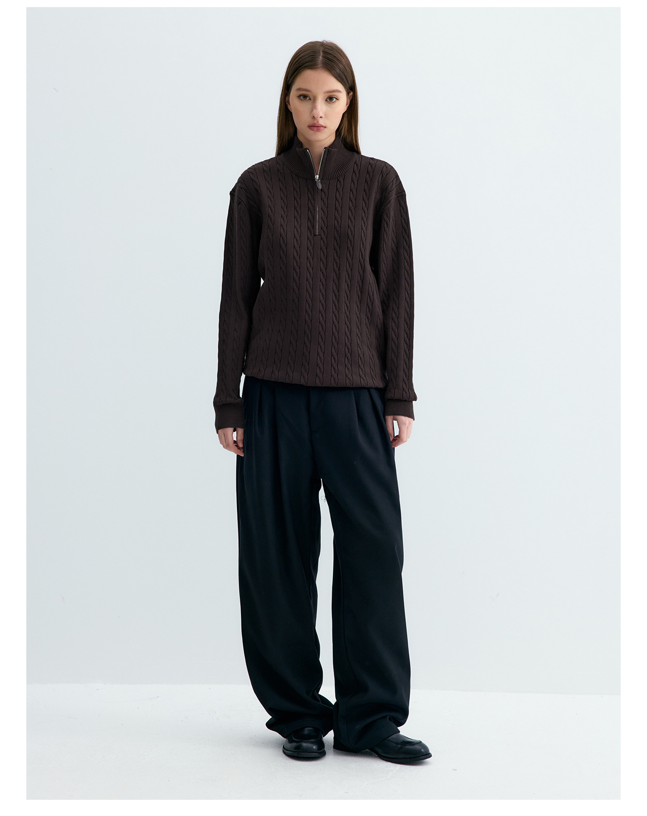UNF 250g Half-Zip Cable-Knit Mock-Neck Sweater