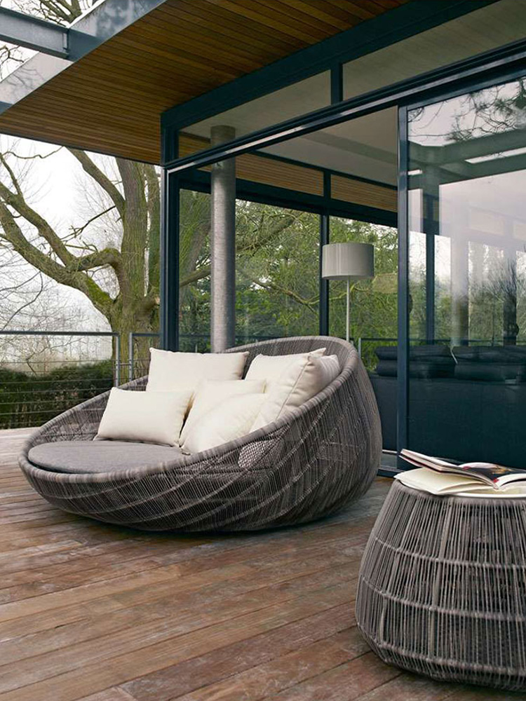 Cama de caña al aire libre patio balcón al aire libre sillón de ocio cama redonda hotel alojamiento al aire libre sala de sol cama de caña