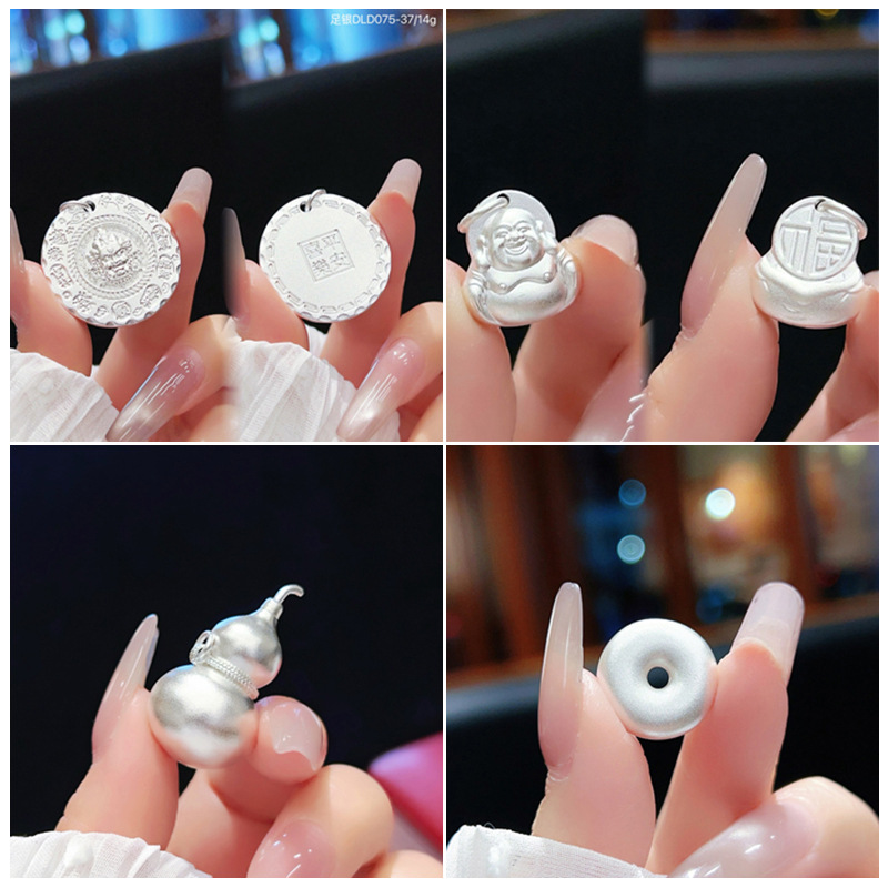 Plata de ley 990 plata sólida pie Ping An Hebilla Collar Colgante Hombres y mujeres Buda Palabra de bendición Calabaza Zodiaco Dragón Año de nacimiento Regalo