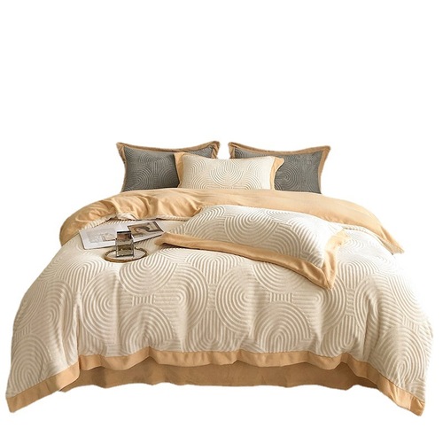 Class A milk velvet four-piece bedding set coral velvet quilt cover winter warm thickened double-sided velvet flannel Nantong City