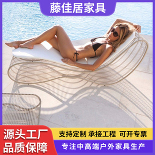 Outdoor Bed, Outdoor Waterproof and Sunscreen Furniture, Hotel Stainless Steel Internet Celebrity Swimming Pool Lounge Chair, Aluminum Alloy Metal Villa
