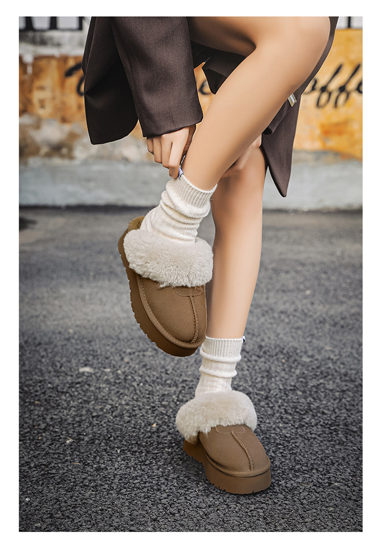 Papuci pufoși cu talpă groasă, din blană nouă, cizme de zăpadă pentru femei, pentru a se încălzi și a se proteja de alunecarea din bumbac._voghion.com