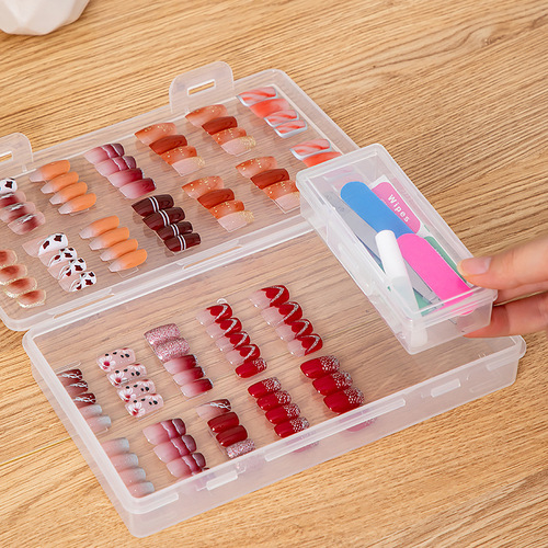 Desktop flip-top nail art accessories storage box plastic transparent large flat accessories nail art wear nail storage box