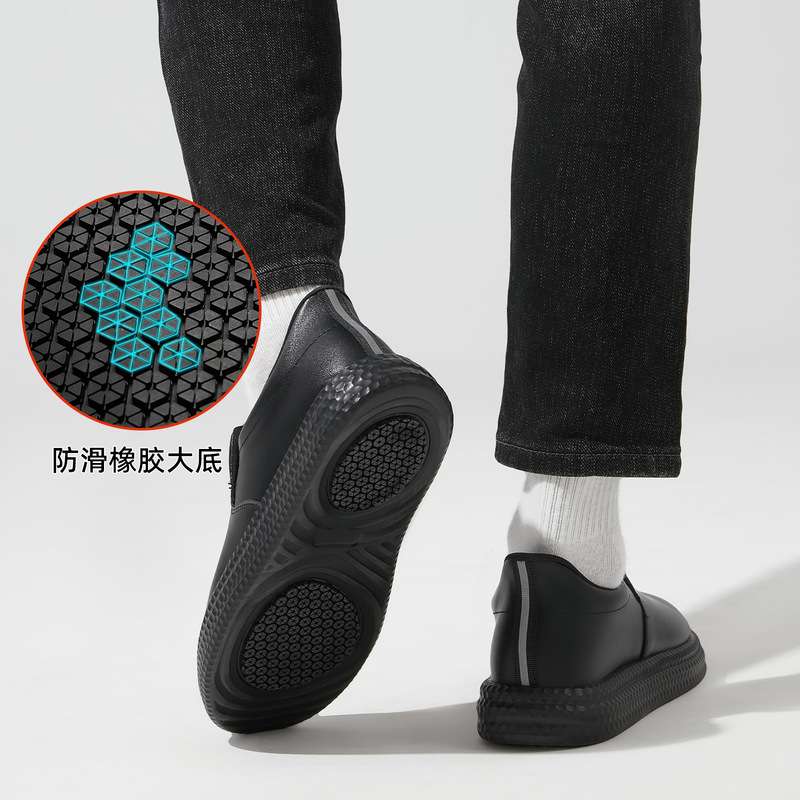 休闲男土防水防油防滑皮鞋软底轻便开车懒人鞋一脚蹬免提厨师皮鞋|undefined