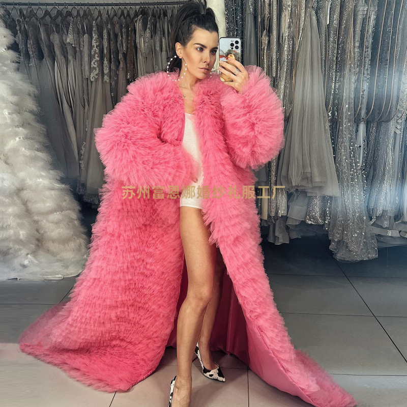 Puffy Ruffed Soft Mesh Tulle Photographing Pregnant Women's Morning Robe Robe Dress Photography Performance Party Ball Dress