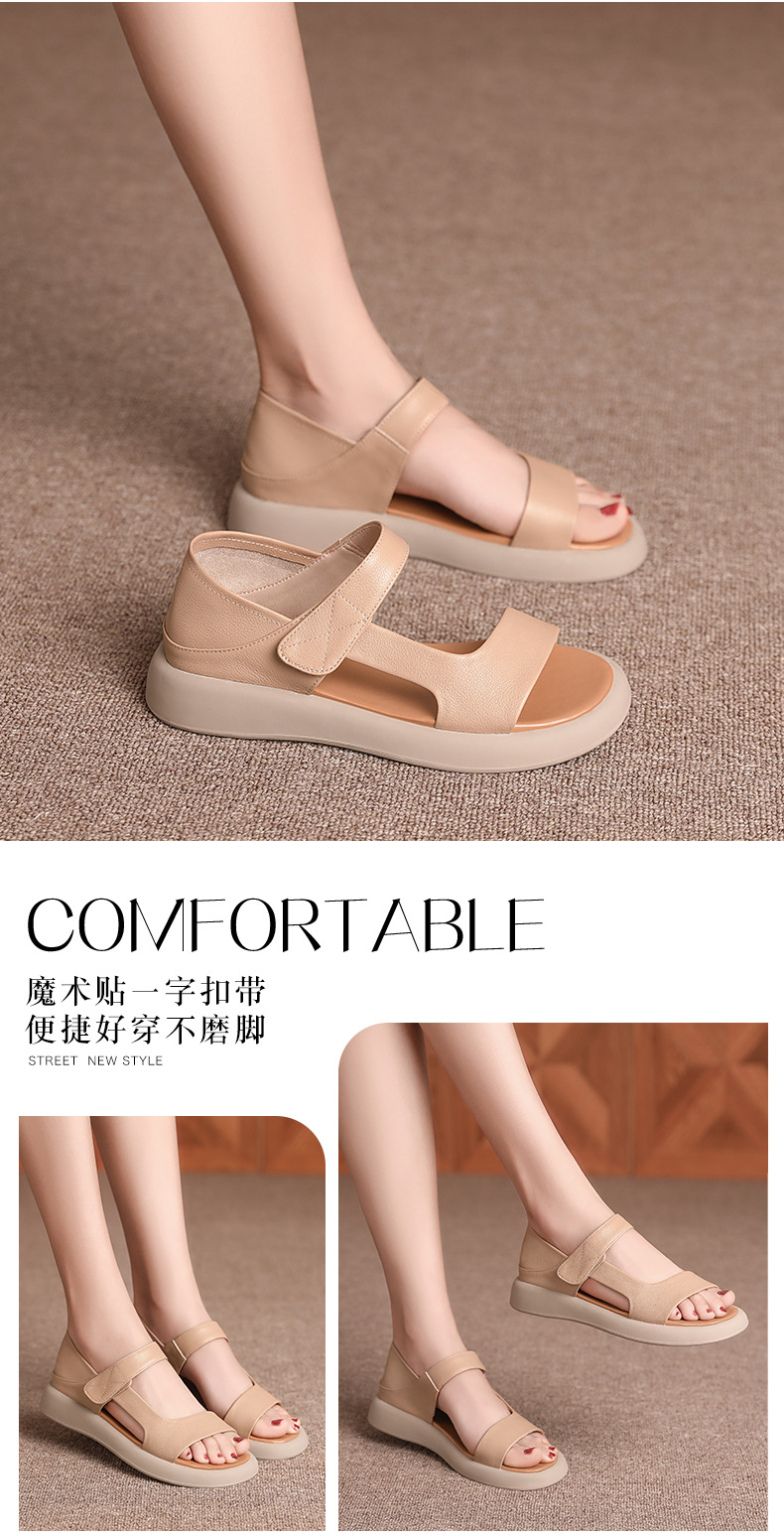 Sandal nữ đế bệt da thật mềm quai chữ V đi biển hằng ngày — Màu đen chi tiết 16