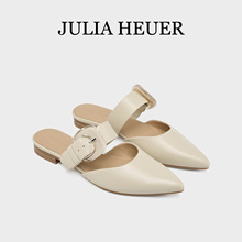 Julia Heuer朱莉亚赫尔 羊皮革包头半拖鞋法式尖头粗跟穆勒鞋一脚