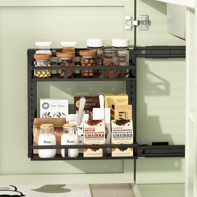 Cabinet Wall Hanging Pull Rack Kitchen Sink Bathroom Wall Cabinet Storage Rack Height Adjustable Double Layer Pull Rack