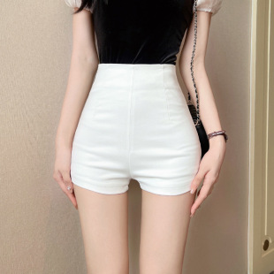 Black High Waist Tight Shorts Women's 2023 Autumn New Stretch Sexy Casual Pants Solid Color All-match Trendy Hip Pants