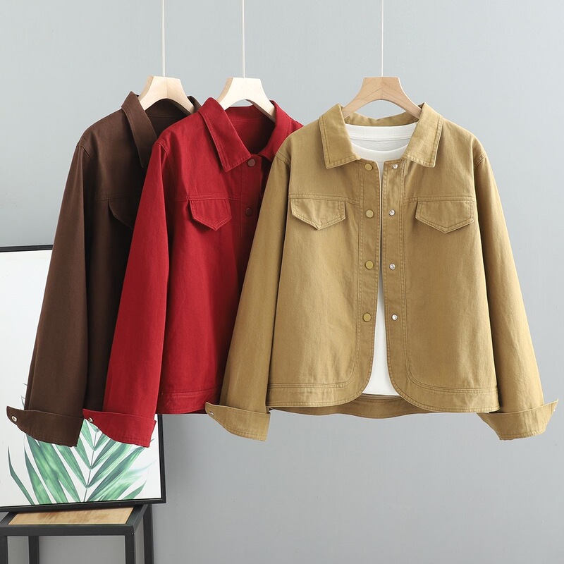 Short Retro Workwear Pure Cotton Jacket for Women 2026 Autumn New Korean Style Loose Versatile Casual Jacket Top Trendy Short Retro Workwear Pure Cotton Jacket for Women 2026 Autumn New Korean Style Loose Versatile Casual Jacket Top Trendy