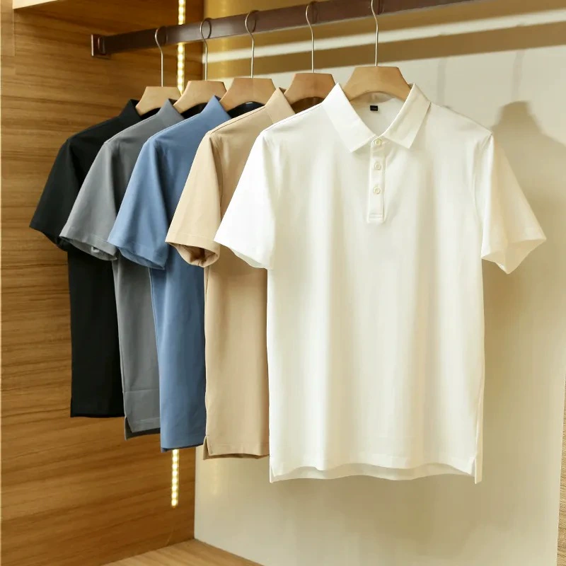 Прохладный Суо Луо это! Бесшовный вдавливной воротник поглощает пот и дышит 7A переносит грибы, чтобы нести морщины бизнес повседневная рубашка поло