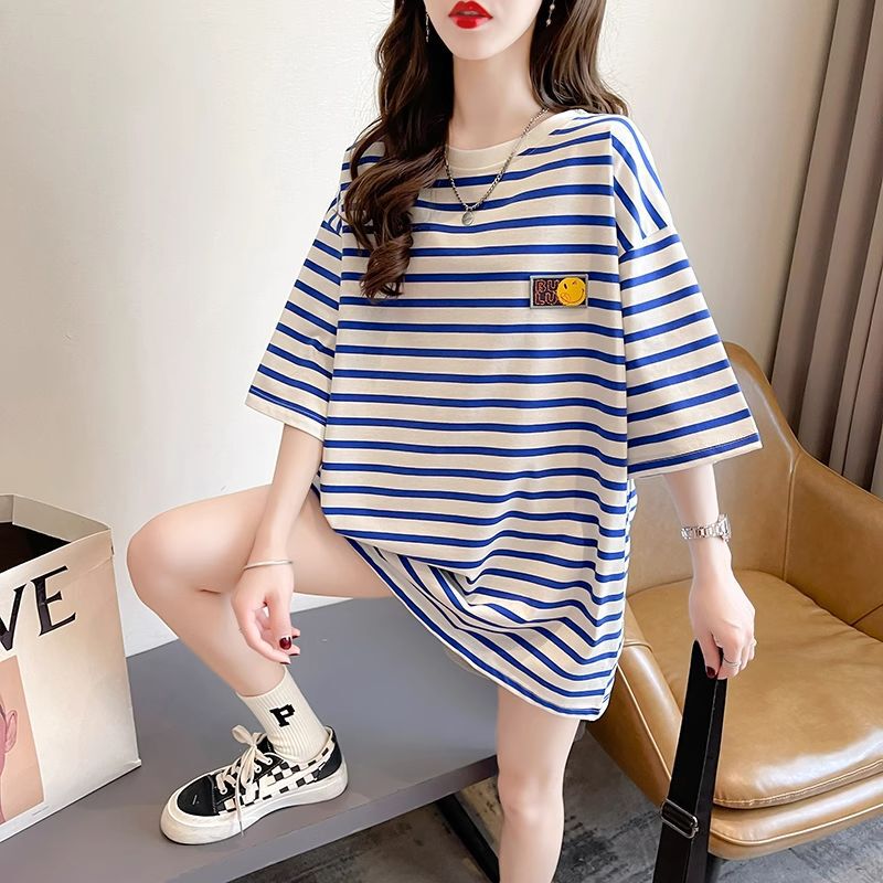 Pure Cotton Barbie Stripesd Short-Sleeved T-Shirt for Women, Loose and Breathable, Large Size Slimming Look 2025 Spring and Summer New Style Embroidered Half-Sleeve Trendy Pure Cotton Barbie Stripesd Short-Sleeved T-Shirt for Women, Loose and Breathable, Large Size Slimming Look 2025 Spring and Summer New Style Embroidered Half-Sleeve Trendy